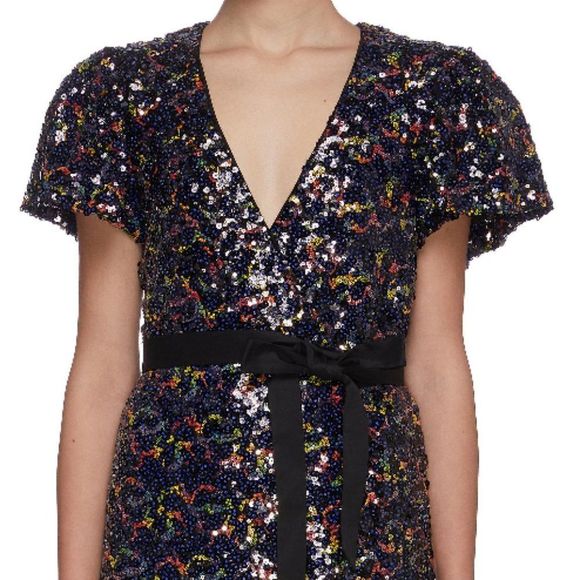 ROTATE Frida Sequin Wrap Front Dress - Picture 3 of 7